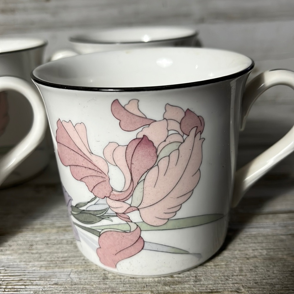 Cafe du Soir by Noritake New Decade 9091 Flat Cup Set 8 1980's Dinnerware